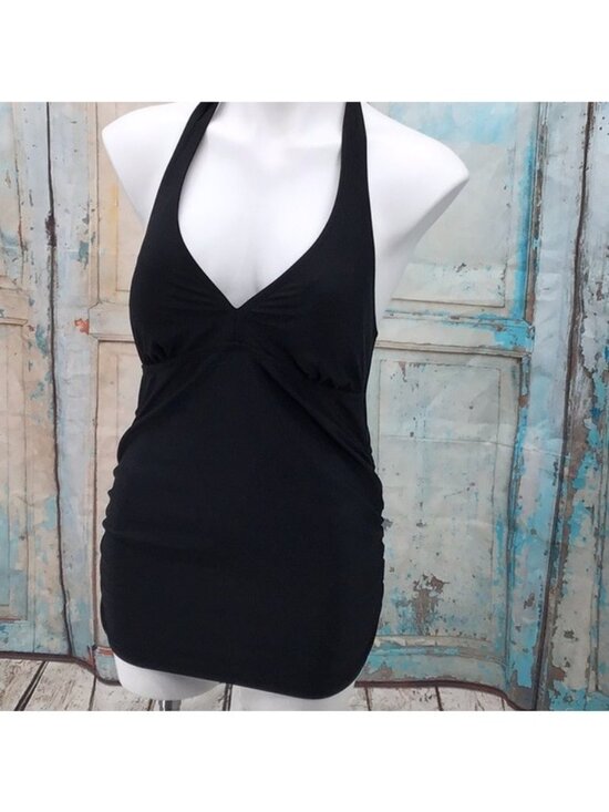 Old Navy Other - Old Navy S Black Halter Swimdress Ruched Tankini Top With Built In Shelf Bra